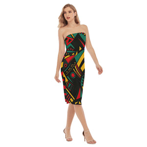 Geometric BHM Print Women's Side Split Tube Top Dress. (SPI)