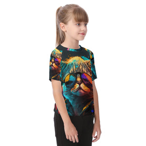 Shades Cat Print Kid's Raglan Sleeve T-shirt