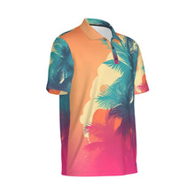 Load image into Gallery viewer, Blue Palm Trees Print Men&#39;s Polo Collar Jersey