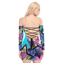 Load image into Gallery viewer, Graffiti Art Z striped stars Print Women&#39;s Off-shoulder Back Lace-up Dress. (SPI)