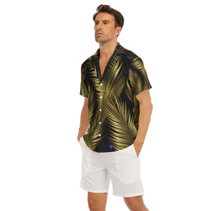 Gold Palm leaf Print Men's Deep V-neck Short Sleeve T-shirt. (SPI)