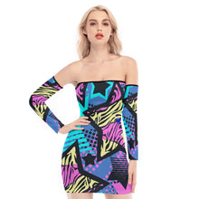 Load image into Gallery viewer, Graffiti Art Z striped stars Print Women&#39;s Off-shoulder Back Lace-up Dress. (SPI)