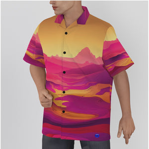 Gradient Landscape Print Men's Hawaiian Shirt With Button Closure. (SPI)