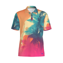 Load image into Gallery viewer, Blue Palm Trees Print Men&#39;s Polo Collar Jersey