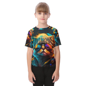 Shades Cat Print Kid's Raglan Sleeve T-shirt