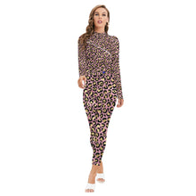 Load image into Gallery viewer, Pink leopard skin Print Women&#39;s Long-sleeved High-neck Jumpsuit With Zipper. (SPI)