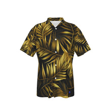 Load image into Gallery viewer, Gold N Palm leaves Print Men&#39;s Hawaiian Shirt With Pocket. (SPI)