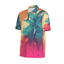 Load image into Gallery viewer, Blue Palm Trees Print Men&#39;s Polo Collar Jersey