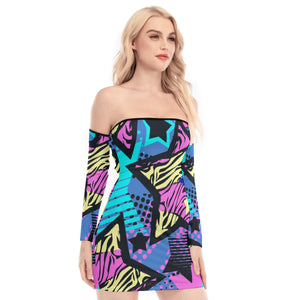 Graffiti Art Z striped stars Print Women's Off-shoulder Back Lace-up Dress. (SPI)