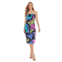 Load image into Gallery viewer, Graffiti art Z striped stars Print Women&#39;s Side Split Tube Top Dress. (SPI)