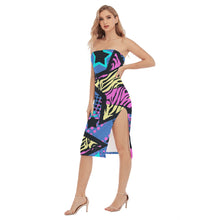 Load image into Gallery viewer, Graffiti art Z striped stars Print Women&#39;s Side Split Tube Top Dress. (SPI)