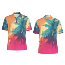 Load image into Gallery viewer, Blue Palm Trees Print Men&#39;s Polo Collar Jersey