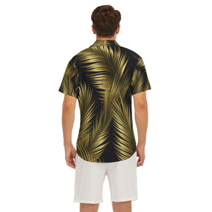 Gold Palm leaf Print Men's Deep V-neck Short Sleeve T-shirt. (SPI)