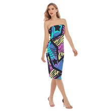 Load image into Gallery viewer, Graffiti art Z striped stars Print Women&#39;s Side Split Tube Top Dress. (SPI)