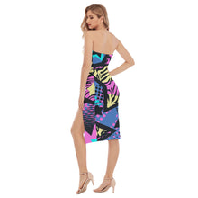 Load image into Gallery viewer, Graffiti art Z striped stars Print Women&#39;s Side Split Tube Top Dress. (SPI)