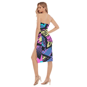 Graffiti art Z striped stars Print Women's Side Split Tube Top Dress. (SPI)