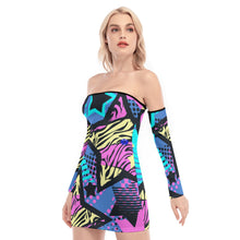 Load image into Gallery viewer, Graffiti Art Z striped stars Print Women&#39;s Off-shoulder Back Lace-up Dress. (SPI)