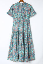 Load image into Gallery viewer, Sky Blue Paisley Print Boho Holiday Ruffle Tiered Maxi Dress. (SPI)