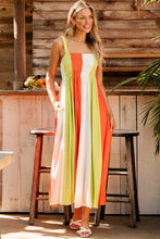 Load image into Gallery viewer, Green Color Block Shirred High Waist Fit and Flare Maxi Dress. (SPI)