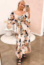 Load image into Gallery viewer, Tie Waist Puff Sleeve Bold Floral Maxi Dress. (SPI)