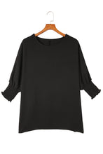 Load image into Gallery viewer, Women Black Smocked Wrist Shift Top. (SPI)