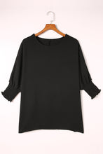 Load image into Gallery viewer, Women Black Smocked Wrist Shift Top. (SPI)