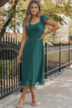 Load image into Gallery viewer, Sea Green Shirred Open Back Sweetheart Neck Ruffled Midi Dress. (SPI)