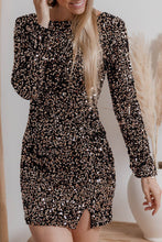 Load image into Gallery viewer, Chestnut Sequin Crew Neck Long Sleeve Bodycon Dress. (SPI)