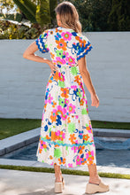 Load image into Gallery viewer, Pink Ricrac Trim Flutter Sleeve Buttoned Floral Maxi Dress. (SPI)