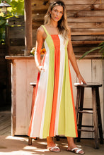 Load image into Gallery viewer, Green Color Block Shirred High Waist Fit and Flare Maxi Dress. (SPI)