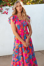 Load image into Gallery viewer, Rose Red Boho Floral V Neck Ruffle Tiered Long Dress. (SPI)