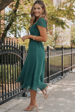 Load image into Gallery viewer, Sea Green Shirred Open Back Sweetheart Neck Ruffled Midi Dress. (SPI)