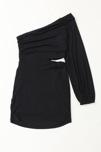 Black  Asymmetric One Shoulder Cutout Bodycon Dress. (SPI)