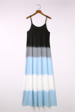 Load image into Gallery viewer, Sky Blue Spaghetti Strap Tie Dye Slit Maxi Dress. (SPI)