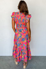 Load image into Gallery viewer, Rose Red Boho Floral V Neck Ruffle Tiered Long Dress. (SPI)