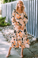 Load image into Gallery viewer, Tie Waist Puff Sleeve Bold Floral Maxi Dress. (SPI)