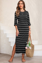 Load image into Gallery viewer, Black Striped Casual Slit Long Dress. (SPI)