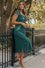 Load image into Gallery viewer, Sea Green Shirred Open Back Sweetheart Neck Ruffled Midi Dress. (SPI)