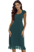 Load image into Gallery viewer, Sea Green Shirred Open Back Sweetheart Neck Ruffled Midi Dress. (SPI)