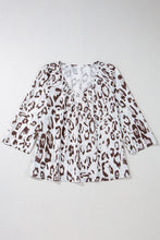 Load image into Gallery viewer, Khaki Leopard Print Ruched V Neck 3/4 Sleeve Blouse. (SPI)