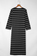 Load image into Gallery viewer, Black Striped Casual Slit Long Dress. (SPI)