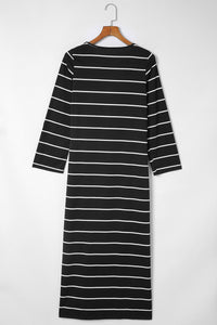 Black Striped Casual Slit Long Dress. (SPI)