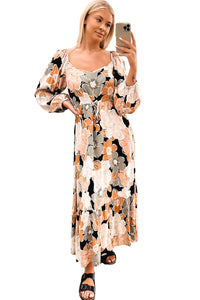 Tie Waist Puff Sleeve Bold Floral Maxi Dress. (SPI)