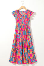 Load image into Gallery viewer, Rose Red Boho Floral V Neck Ruffle Tiered Long Dress. (SPI)