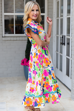 Load image into Gallery viewer, Pink Ricrac Trim Flutter Sleeve Buttoned Floral Maxi Dress. (SPI)