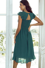 Load image into Gallery viewer, Sea Green Shirred Open Back Sweetheart Neck Ruffled Midi Dress. (SPI)