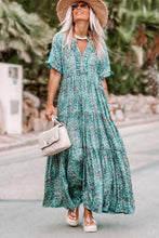 Load image into Gallery viewer, Sky Blue Paisley Print Boho Holiday Ruffle Tiered Maxi Dress. (SPI)