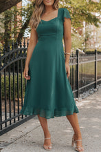 Load image into Gallery viewer, Sea Green Shirred Open Back Sweetheart Neck Ruffled Midi Dress. (SPI)