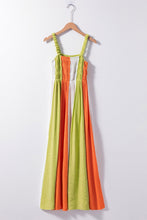 Load image into Gallery viewer, Green Color Block Shirred High Waist Fit and Flare Maxi Dress. (SPI)