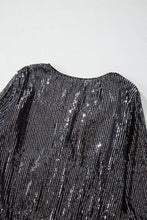 Load image into Gallery viewer, Black Sequin Mesh Long Sleeve Surplice Neck Bodysuit. (SPI)